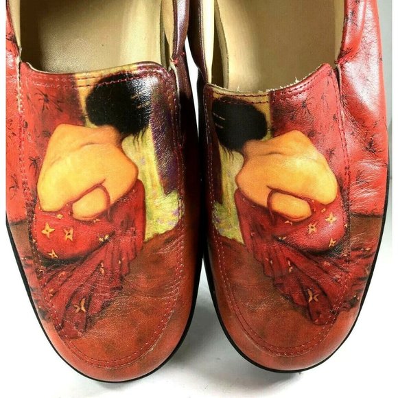 ITALIAN Multicolor Leather 'Woman in a Red Dress' Flat Loafer Shoes - Size 8 M - Picture 10 of 12